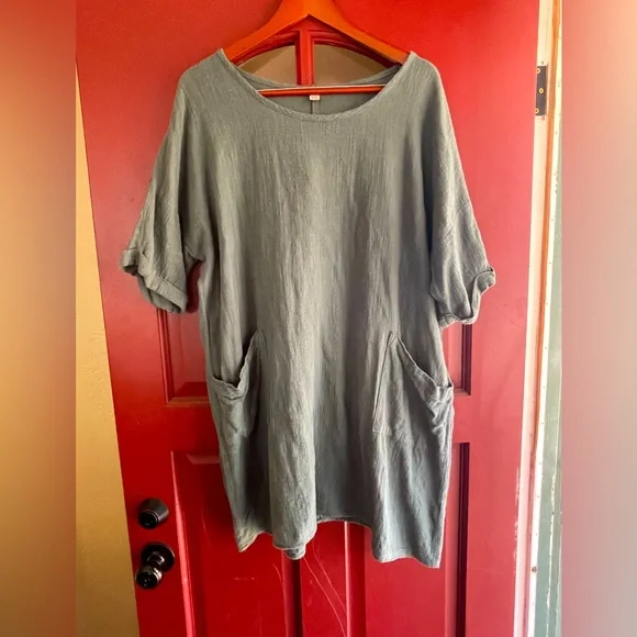 Khaki colored 100% cotton short sleeve loose fitting dress/coverup. Never worn - Picture 1 of 8